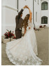 Ivory Eyelash Lace Tie Back Dreamy Wedding Dress